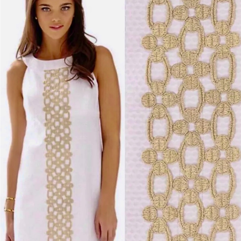 Lilly Pulitzer Jaqueline shift dress in Resort White with gold